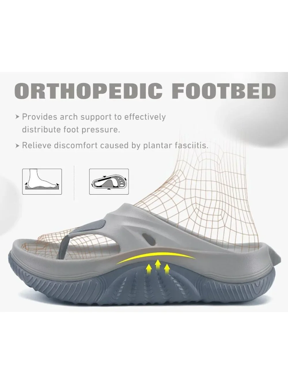 Men's Grey Black Orthopaedic Foot bed Flip Flops Fabric Toe Post Beach Sandals
